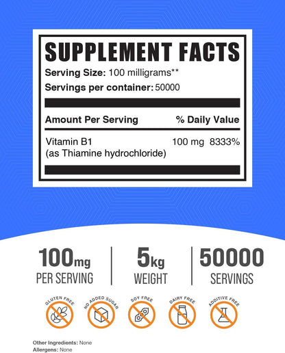 BulkSupplements Thiamine HCl Powder - 5 – Contribuye al funcionamiento normal del sistema nervioso. – Image 2