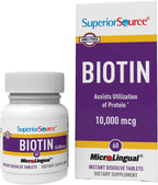 Superior Source Biotina 10.000 mcg - Suplemento dietético de biotina para cabello, piel y uñas - 60 tabletas sublinguales de disolución rápida