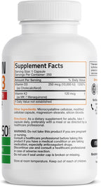 Bronson Vitamina D3 y K2 MK-7 Extra Fuerte 10000 UI + 120 mcg, 250 Cápsulas