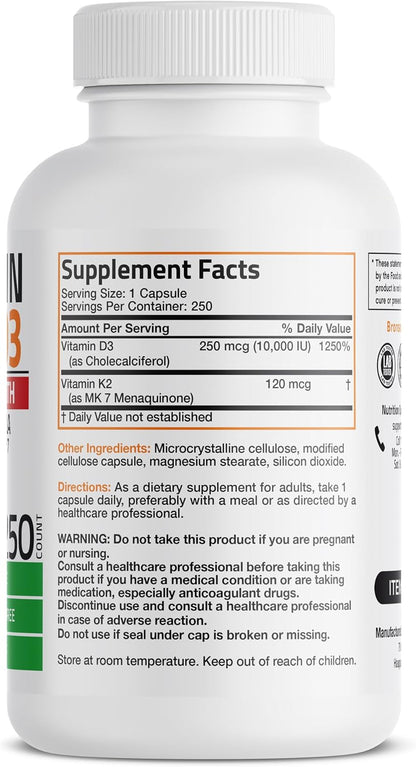 Bronson Vitamina D3 y K2 MK-7 Extra Fuerte – La vitamina K2 contribuye al mantenimiento de los huesos en – Image 2
