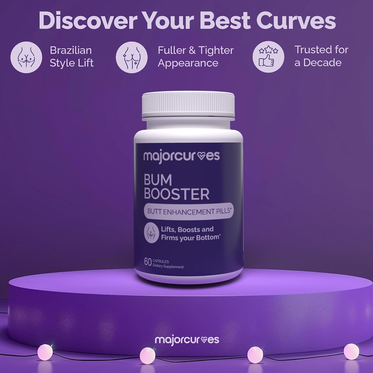 Major Curves Bum Booster Pills – Cápsulas para Aumento de Glúteos y Caderas, Alternativa Natural al BBL con Fenogreco y Ñame Silvestre