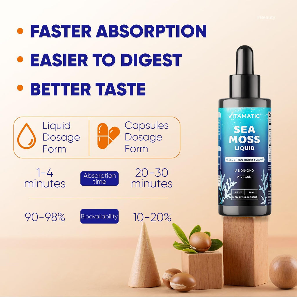 Vitamatic Musgo Marino Irlandés Líquido Orgánico con Bladderwrack y Bardana - 2 Paquetes - 2800 mg