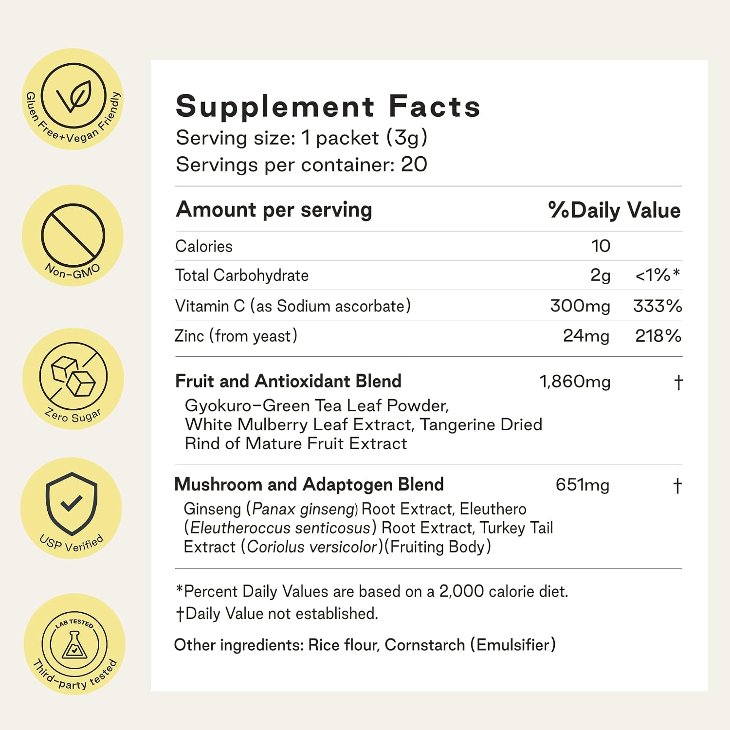 NOOCI Energy + Immunity: Suplemento de energía herbal con ginseng y cola de pavo, 20 sobres