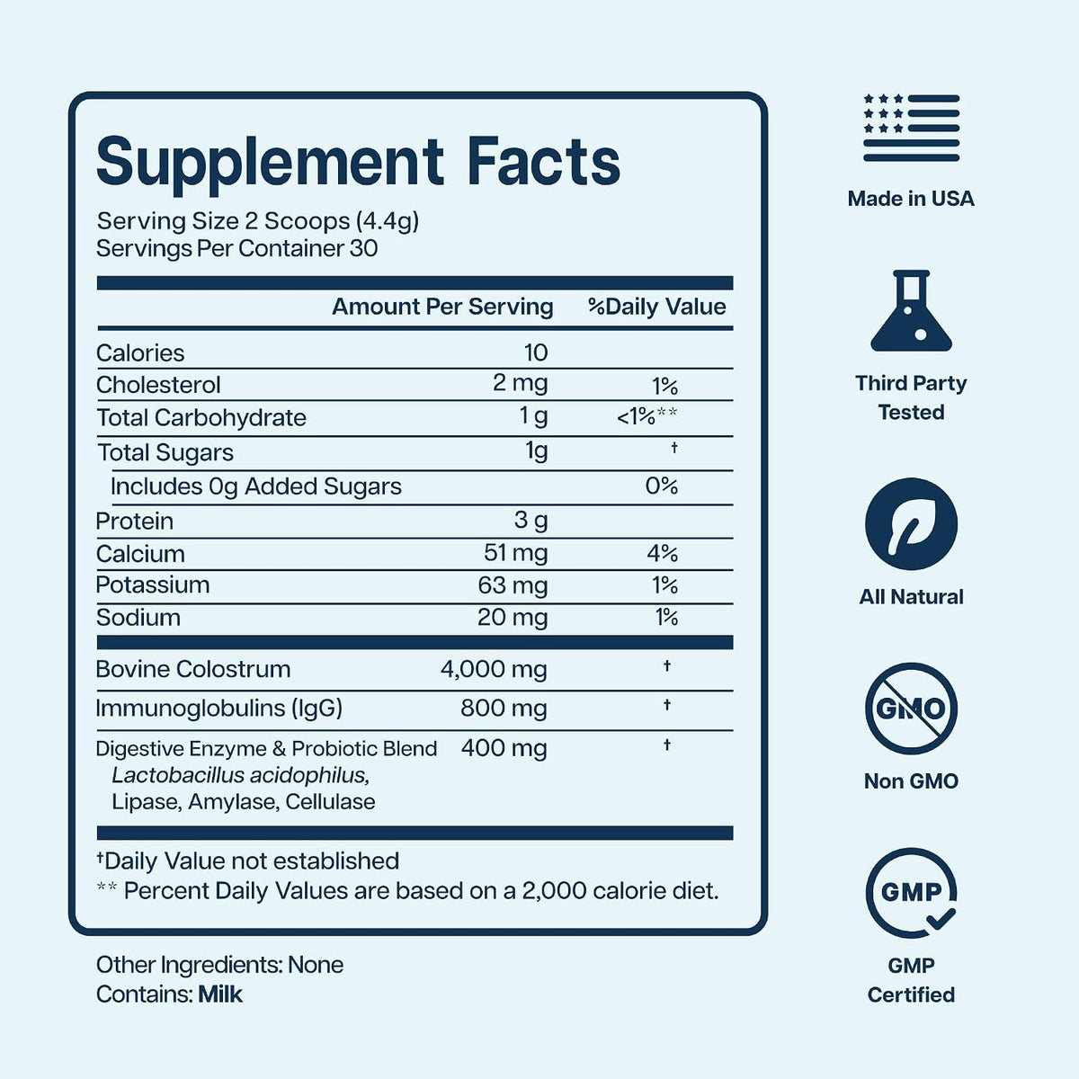 Baese Nutrition Calostro Bovino en Polvo 4000mg 800 IgG con Probióticos - 132g, Sin Sabor – Image 5