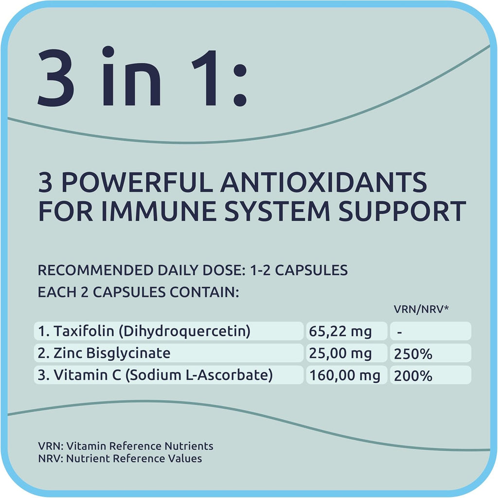 BiotaxX Taxifolin (Dihydroquercetin) + Vitamina C + Zinc – 500 mg, 60 Cápsulas Veganas
