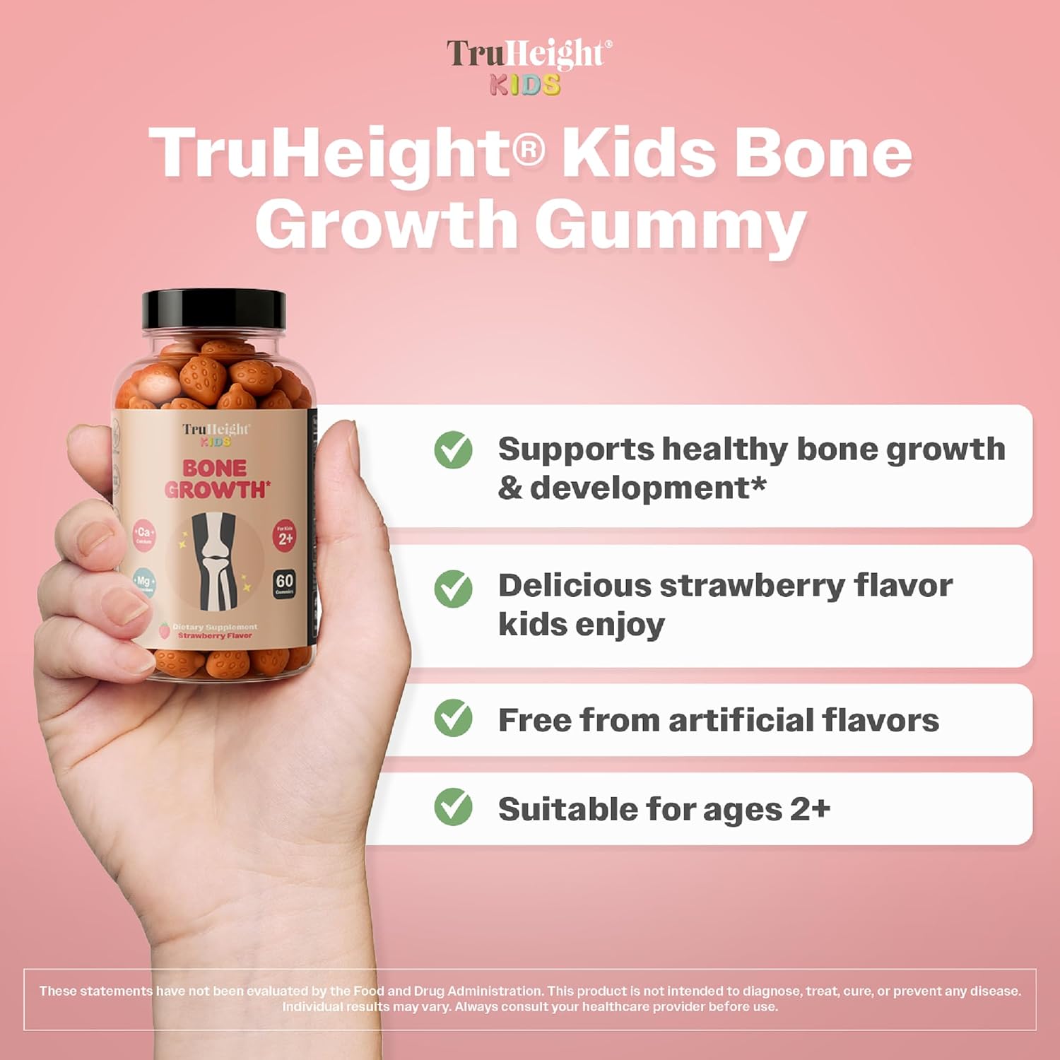 TruHeight Kids Bone Growth Gummies - Fresa - Multivitamínico para el Crecimiento Óseo Infantil