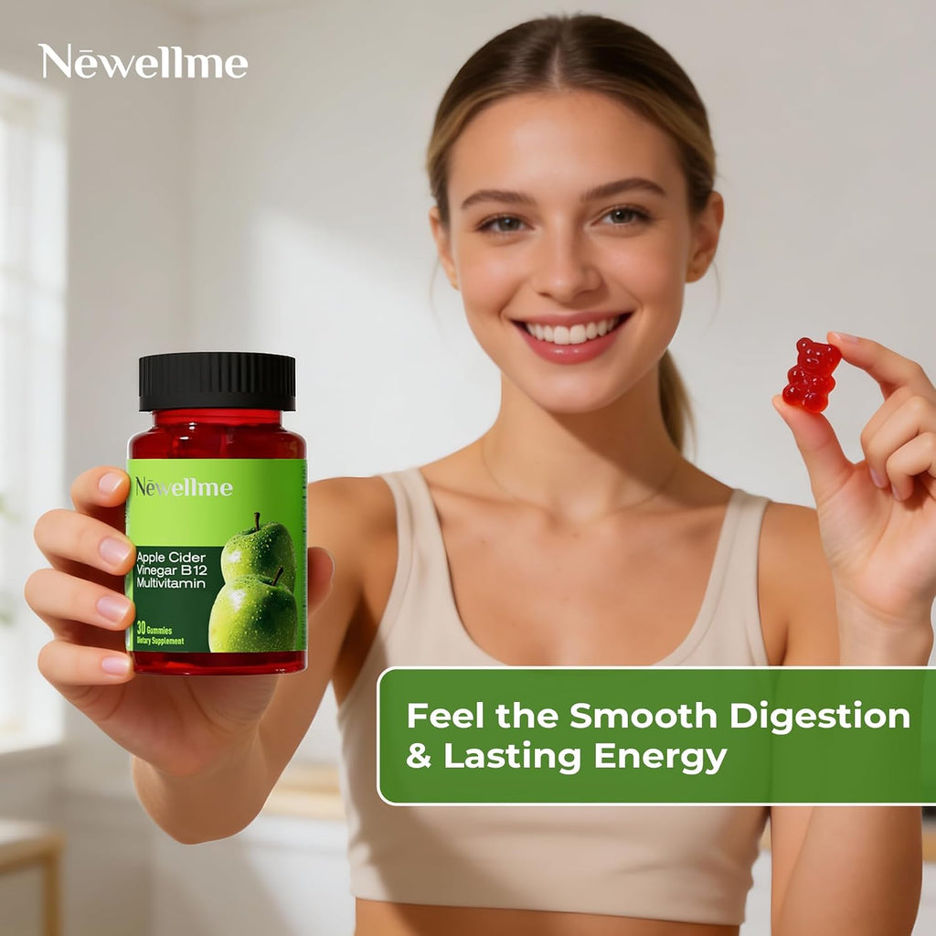NEWELLME Gomitas de Vinagre de Manzana con The Mother y Vitamina B12 – Sin Azúcar, Veganas, 90 Unidades