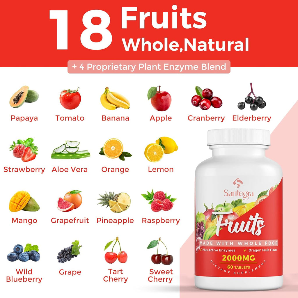 Santegra Suplemento de Frutas y Verduras 2000 mg, 35+ Frutas y Verduras, 240 Comprimidos
