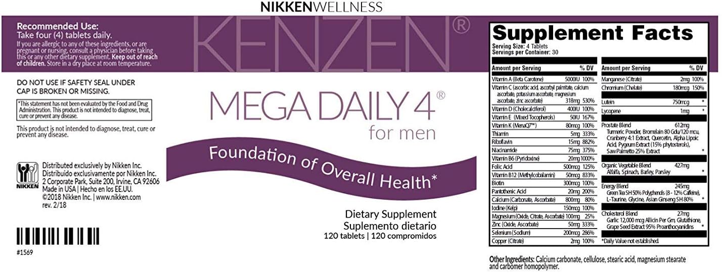 NIKKEN Mega Daily 4 for Men - Antioxidantes Naturales - 120 Comprimidos