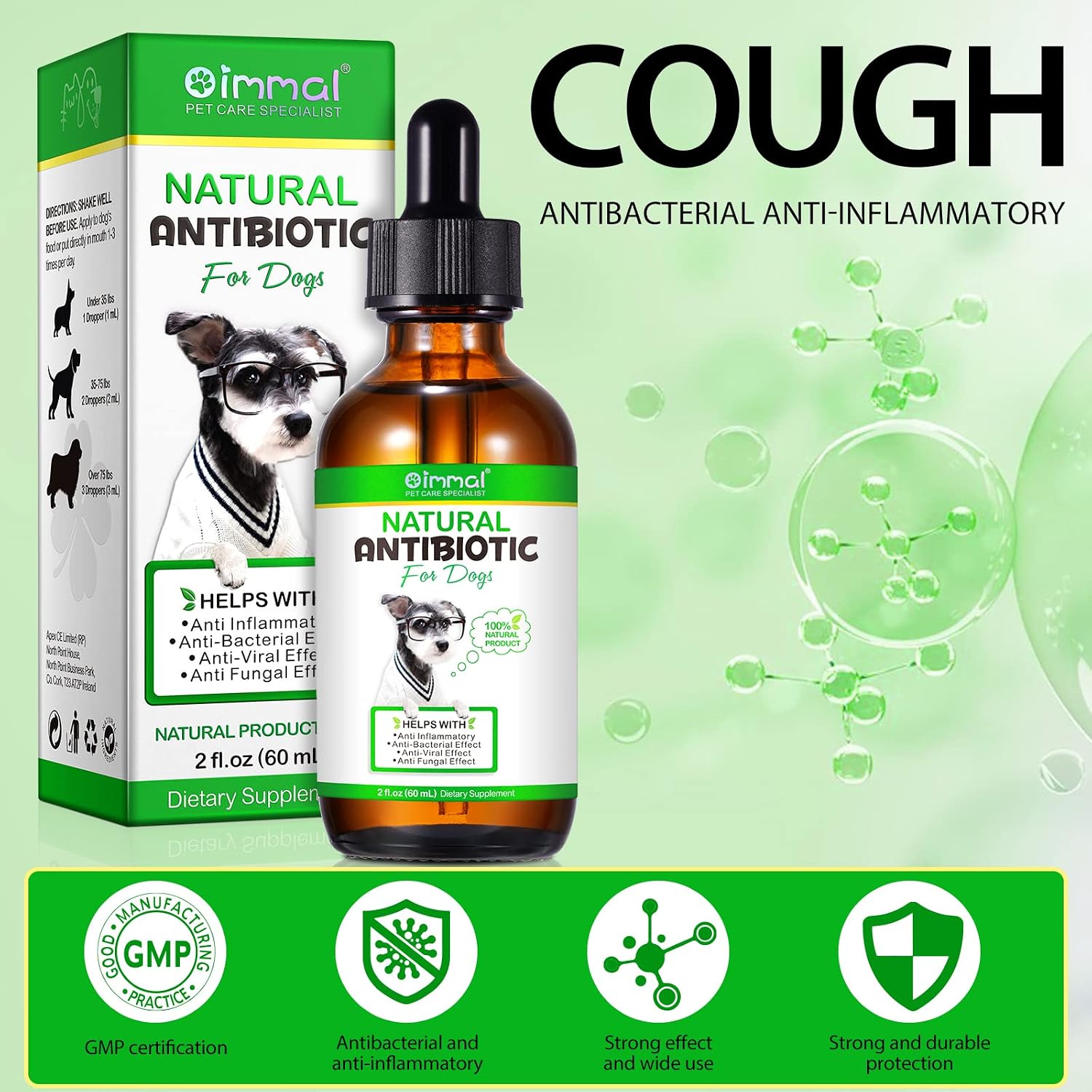 Antibióticos Naturales para Perros - Suplemento para Alergias y Picores con Vinagre de Manzana, Ajo, Pau D'Arco y Sello de Oro - Sabor a Bacon - 2 x 60ml