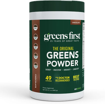 Greens First Original Greens Powder - 49 Superfoods - Chocolate - 60 Porciones – Image 1