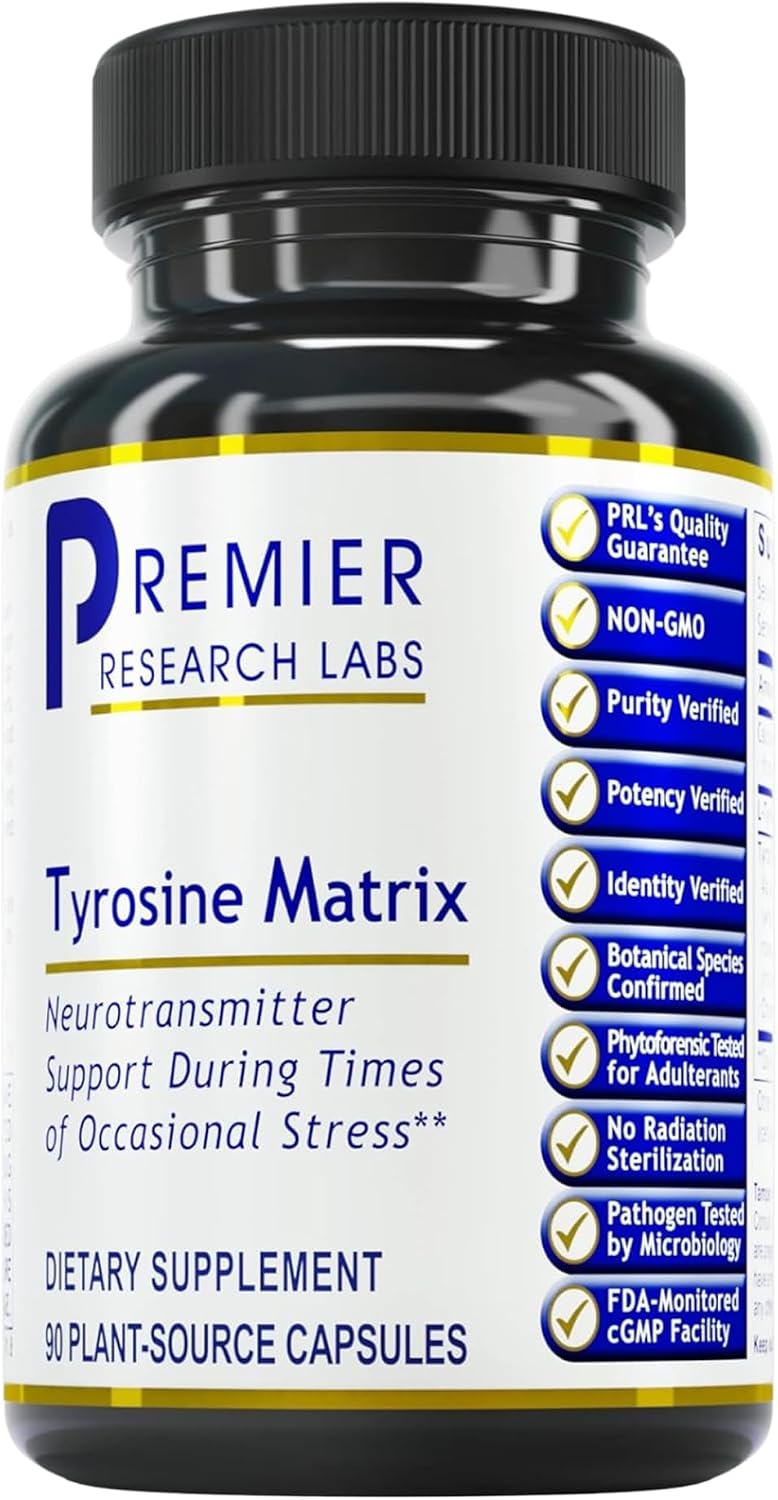 Premier Research Labs Tyrosine Matrix - Suplemento de L-Tirosina 944mg con Rhodiola Rosea y Algas Rojas - 90 Cápsulas Vegetarianas