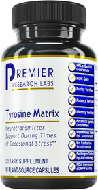 Premier Research Labs Tyrosine Matrix - Suplemento de L-Tirosina 944mg con Rhodiola Rosea y Algas Rojas - 90 Cápsulas Vegetarianas