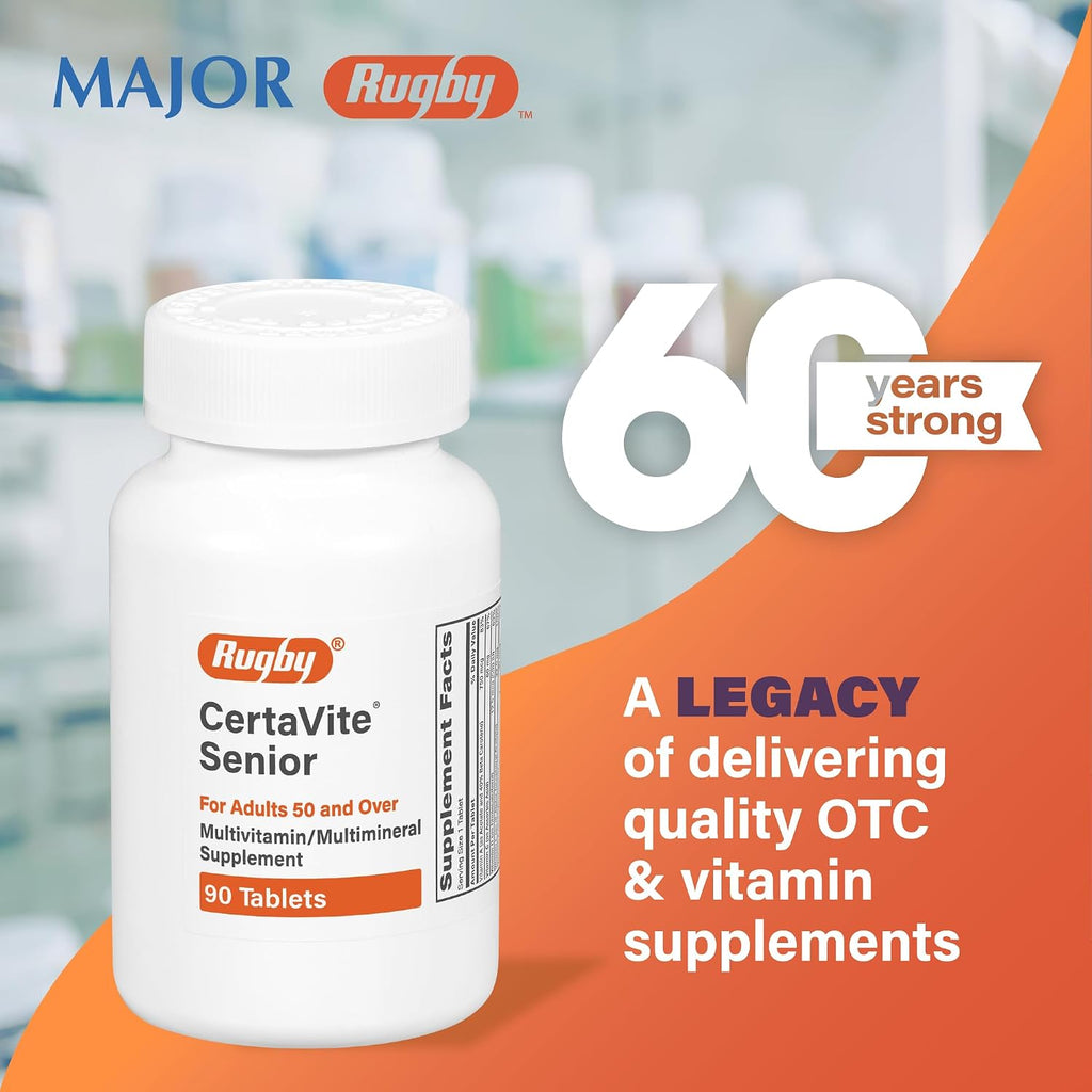 Rugby CertaVite Senior - Complemento Multivitamínico y Multimineral para Adultos de 50 Años o Más - 90 Comprimidos