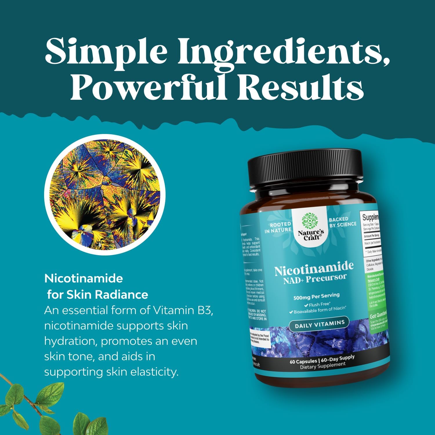 Vitamina B3 Niacinamida 500 mg Cápsulas - Sin Enrojecimiento - 60 Cápsulas
