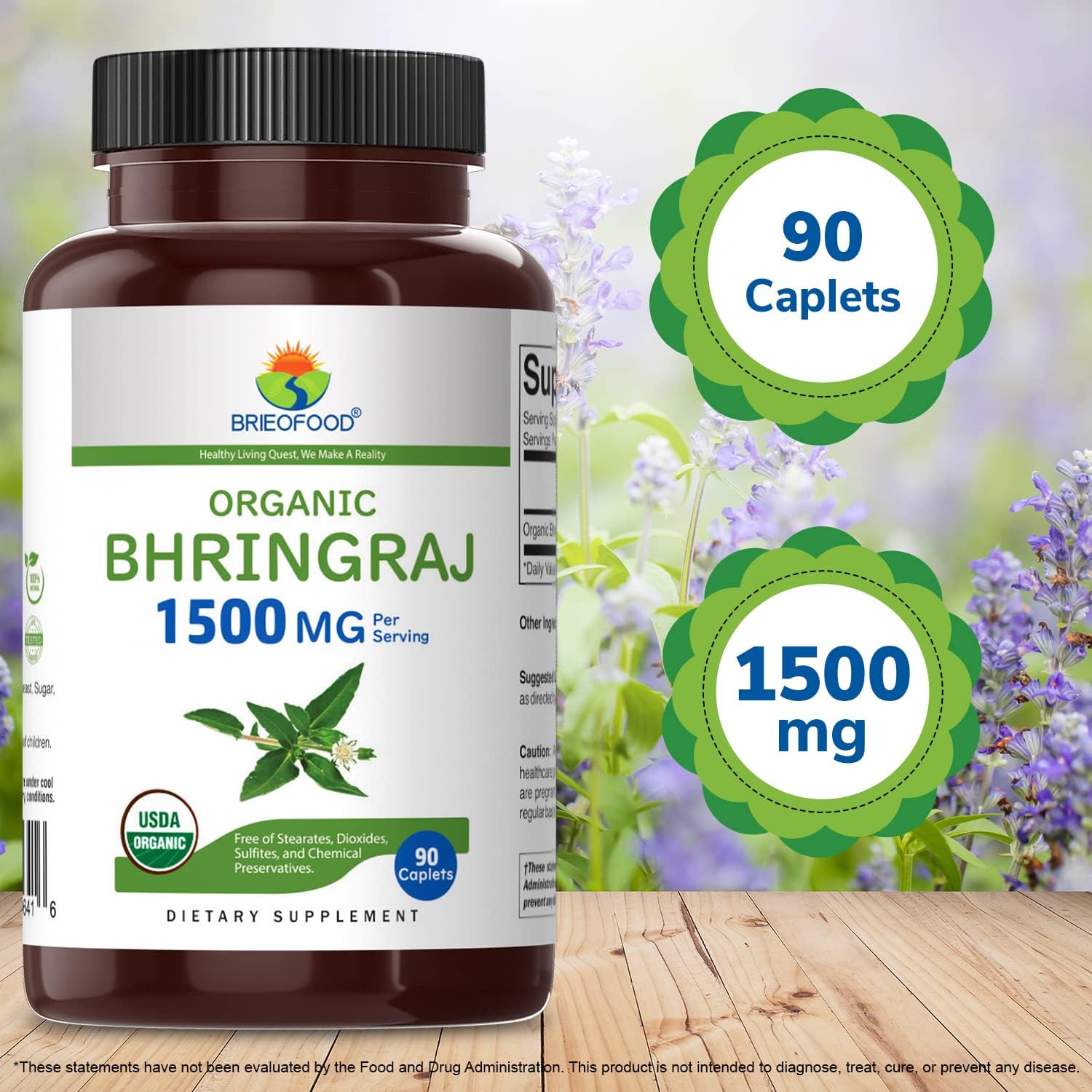 Brieofood Bhringraj Orgánico 1500 mg, 90 Comprimidos Vegetales