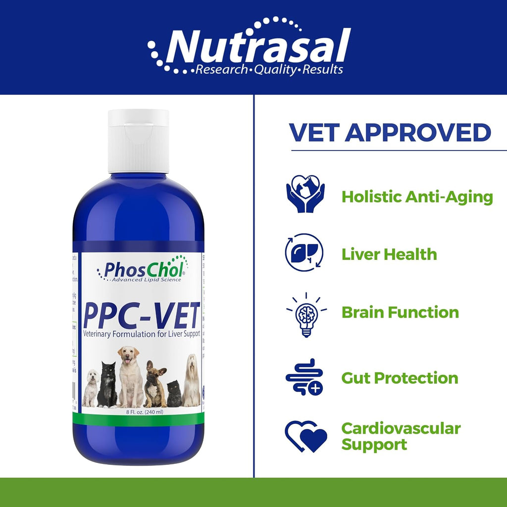 Nutrasal PPC-Vet Fosfatidilcolina Polinsaturada - Suplemento Hepático y Cerebral para Perros y Gatos - 1000 mg/5mL - Líquido Liposomal 236 ml