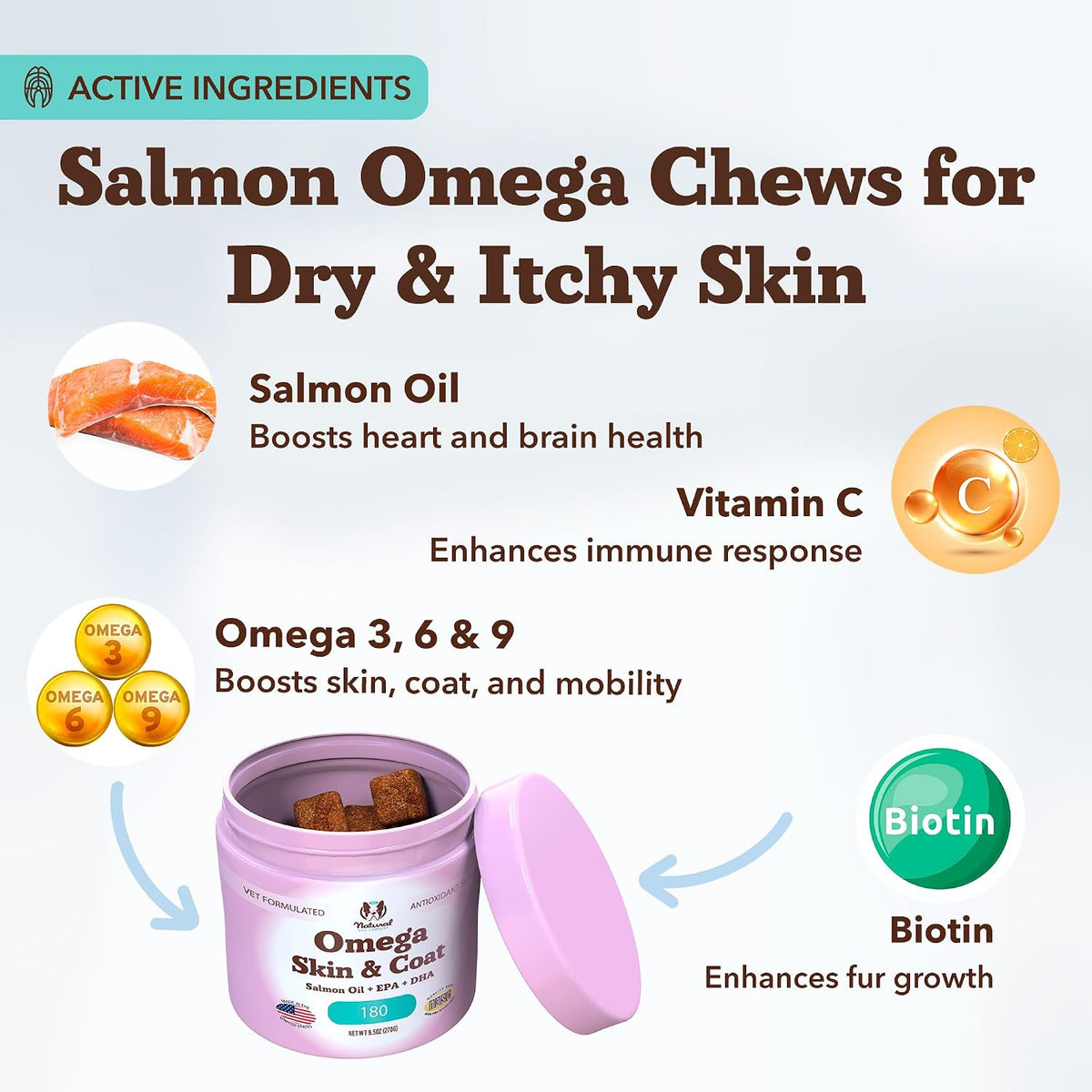 Omega Chews para Perros con Aceite de Salmón – Función cognitiva: El DHA es un componente importante del cerebro, – Image 3