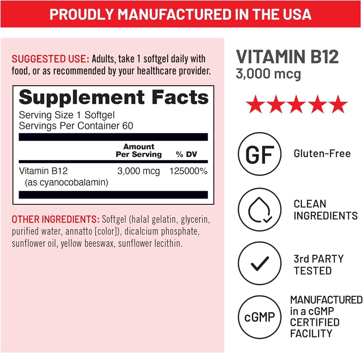 NatureWise Vitamina B12 3000 mcg - Complemento para Energía y Sistema Nervioso - 60 Cápsulas Blandas
