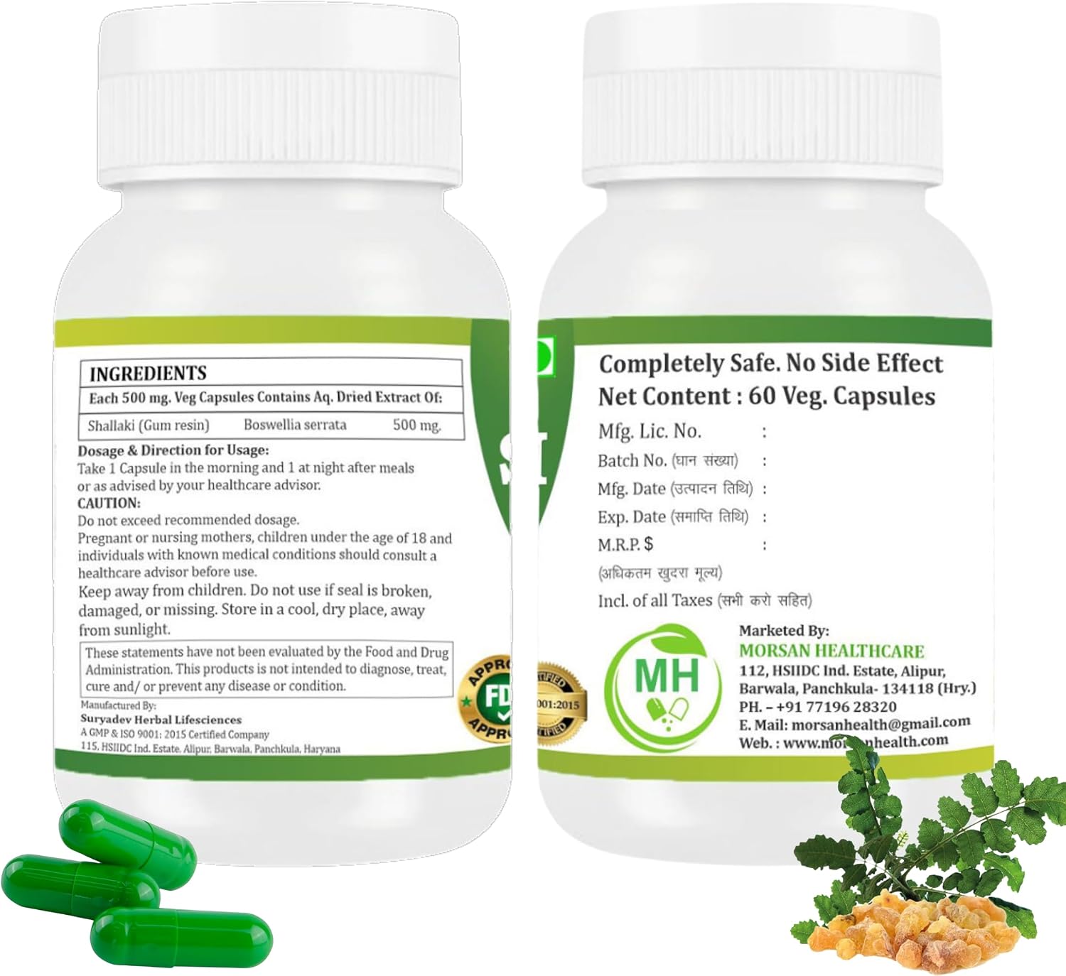 Shallaki (Boswellia serrata) Cápsulas - Pack de 2 x 60 Cápsulas de 500 mg