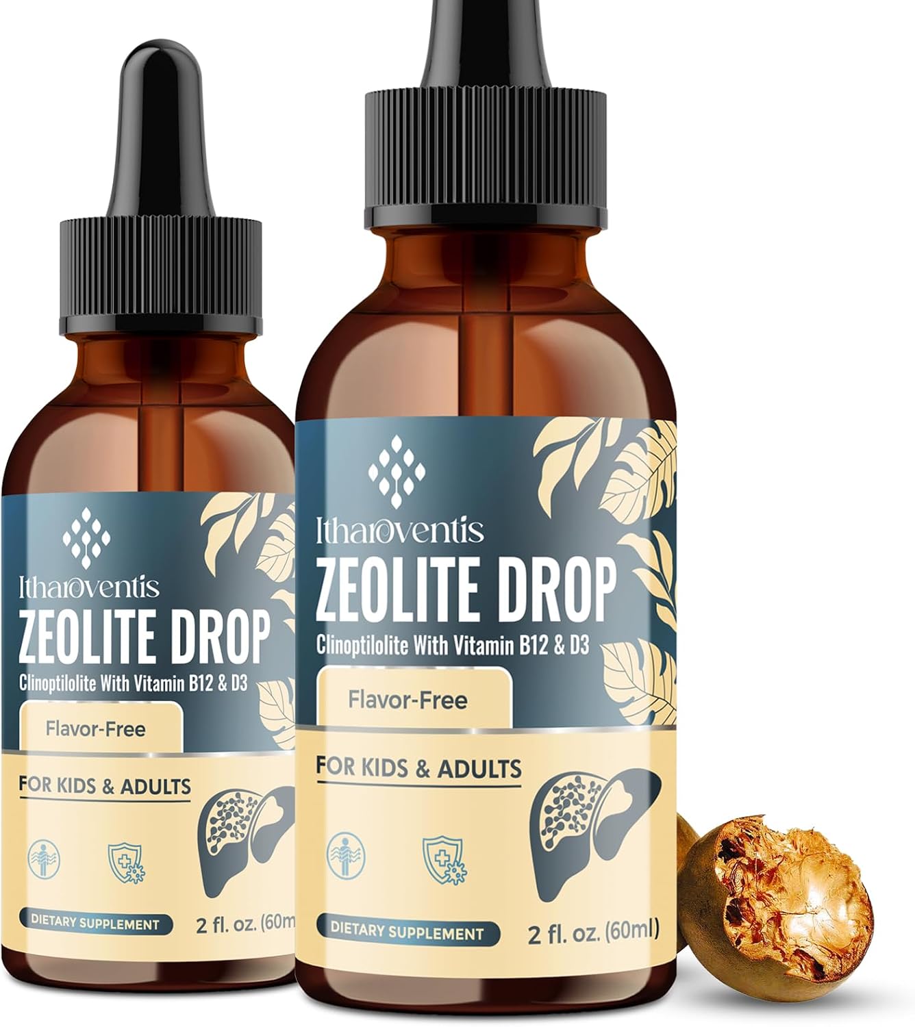Itharoventis Gotas de Zeolita con Vitamina B12 y D3 - para Niños y Adultos - Sabor Natural a Monk Fruit - 118 ml