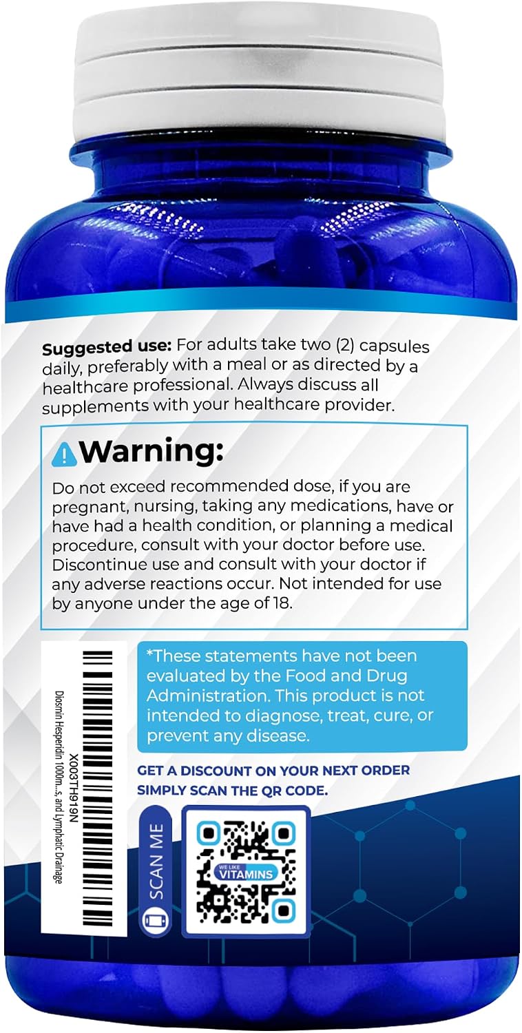 Diosmin Hesperidin 1000mg – 180 Cápsulas – Suplemento de Diosmina y Hesperidina