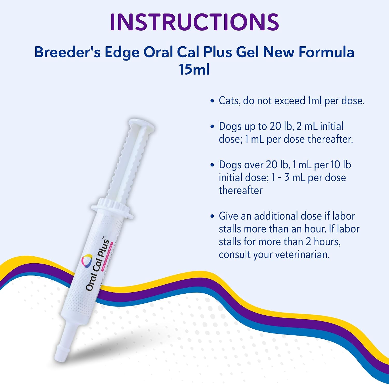 Breeder's Edge Oral Cal Plus Gel, 15 ml - Suplemento de calcio en gel para perros y gatos durante el parto