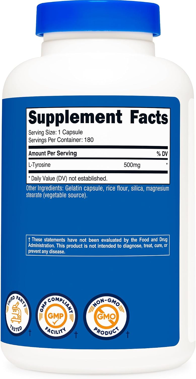 Nutricost L-Tyrosine 500mg, 180 Cápsulas por Botella (2 Botellas)