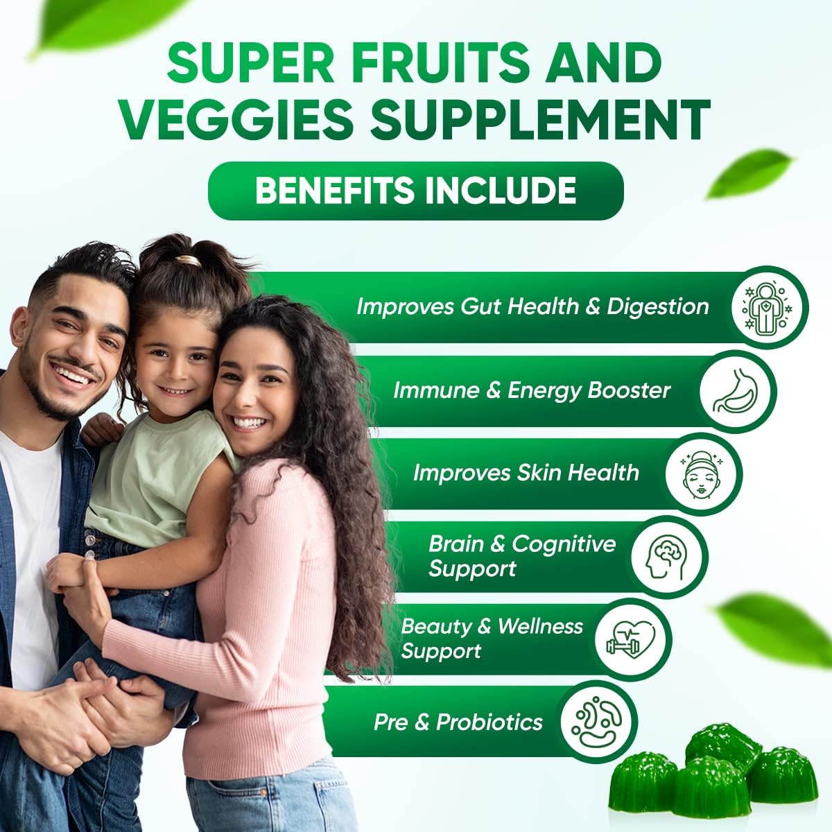 VVN Naturals Gominolas de Super Greens y Frutas Orgánicas Sin Azúcar (60 Gomitas Veganas)