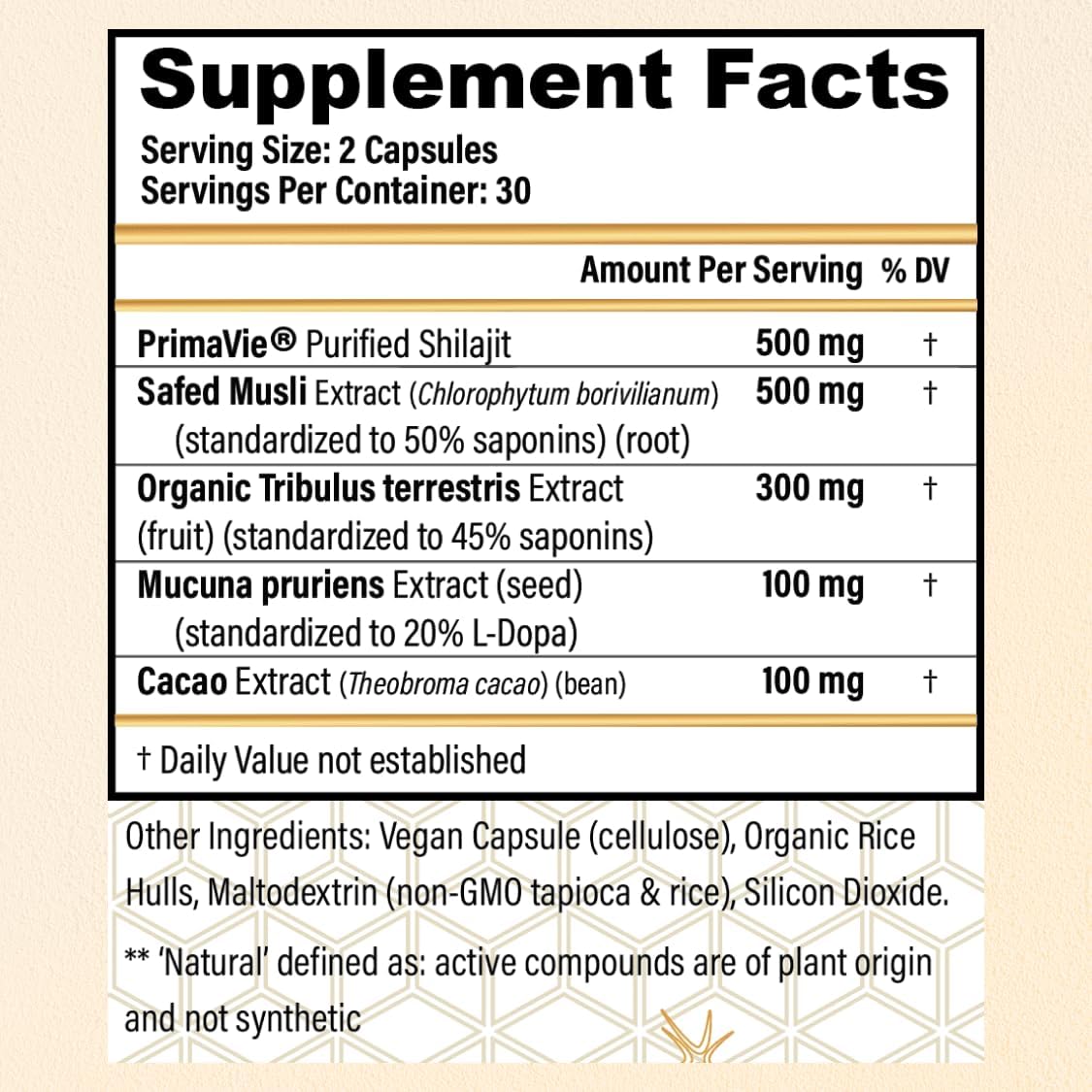 CHOQ Daily con 500mg PrimaVie Shilajit, Safed Musli y Tribulus - Suplemento Diario para Hombres, 60 Cápsulas Veganas