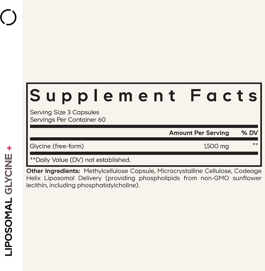 Codeage Liposomal Glycine+ – 1500 mg de Glicina Libre, Suplemento Aminoácido, 180 Cápsulas (2 Meses)
