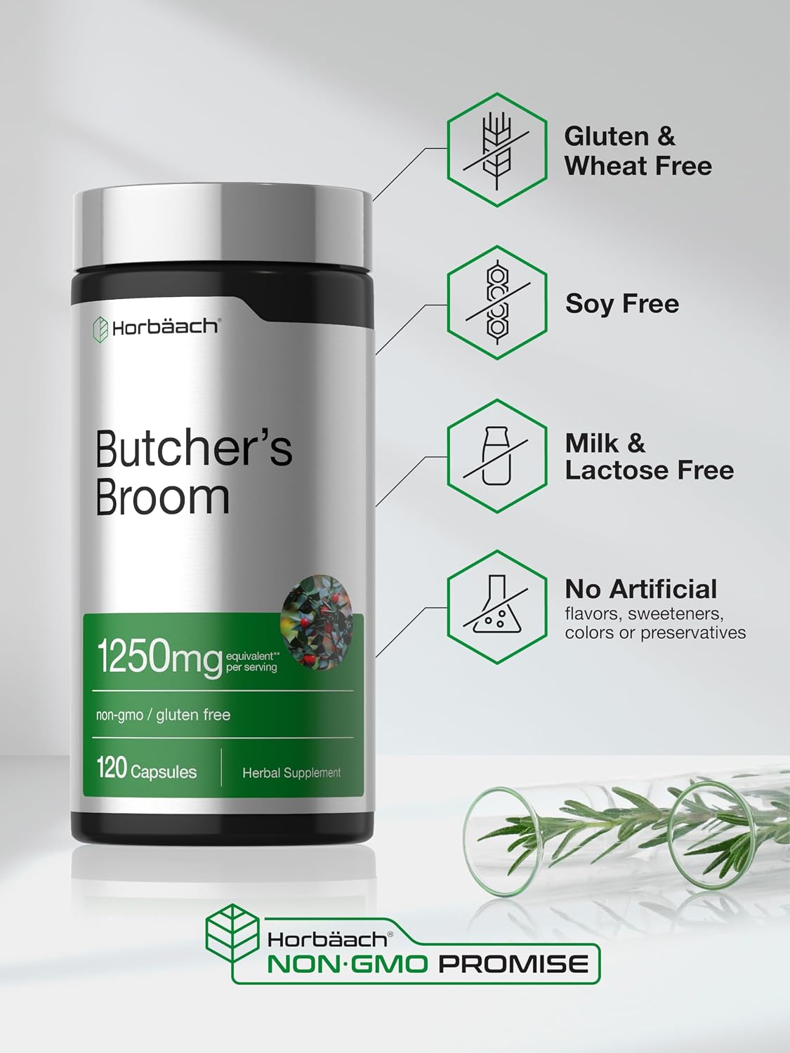 Horbaach Butchers Broom Cápsulas | 120 Cápsulas | Extracto de Raíz Tradicional