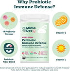 MamaDoc Rx Probiótico Orgánico para Niños y Adolescentes - Defensa Inmune - 5 mil millones de UFC - Sin Azúcar, Vegano, Sin Gluten - 14 Cepas Probióticas, Prebióticos, Vitamina C y D - 30 Comprimidos Masticables