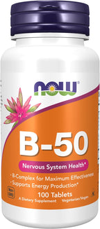Complejo B-50 de NOW Foods, 100 comprimidos
