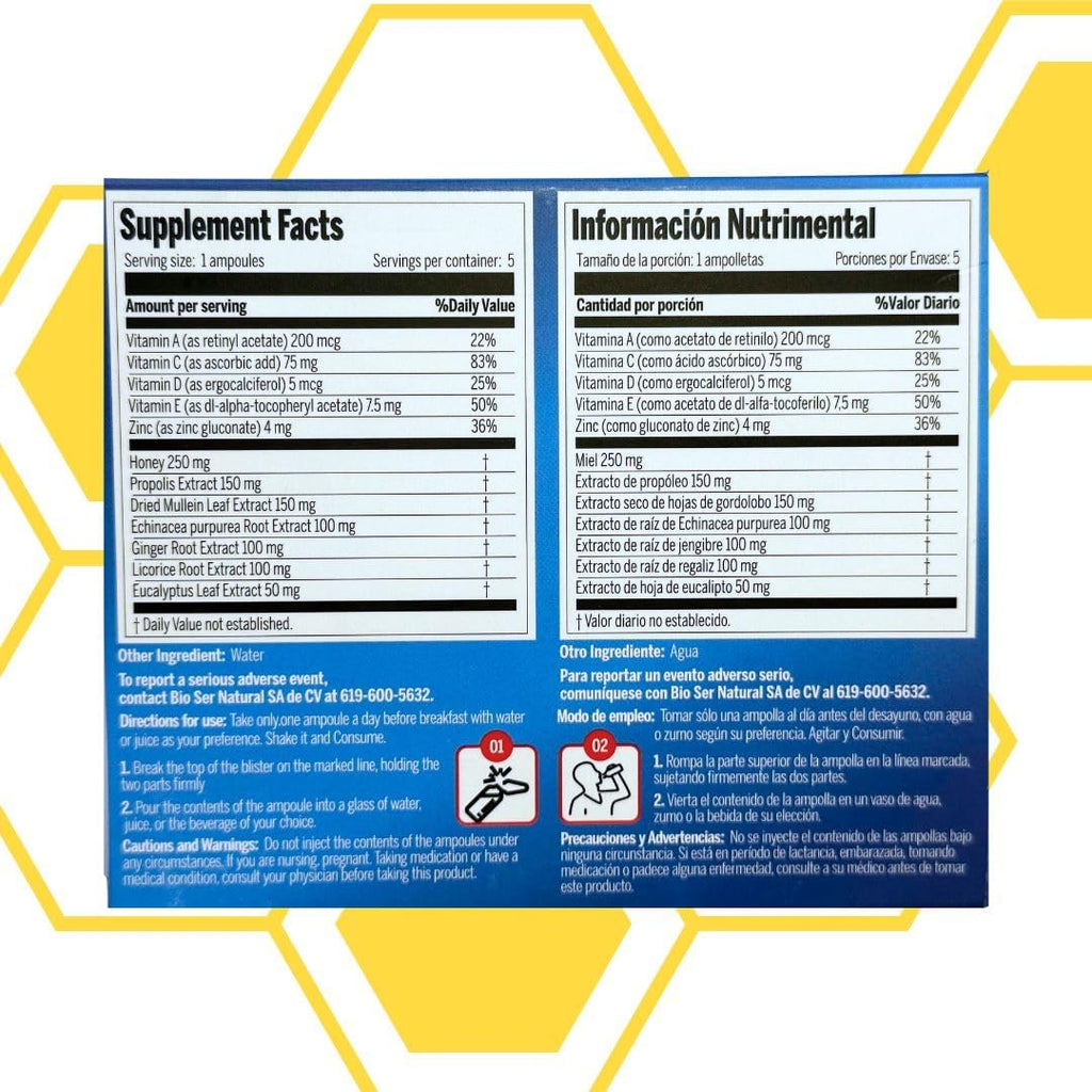 Aderogyl Multivitamínico Líquido con Vitaminas A, C, D, E, Zinc, Miel y Propóleo - 5 Ampollas Sabor Naranja
