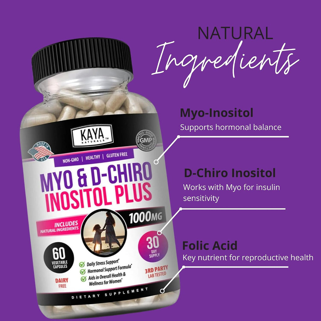 Kaya Naturals Myo & D-Chiro Inositol Plus 60 Cápsulas - Complemento Alimenticio con Vitamina B8