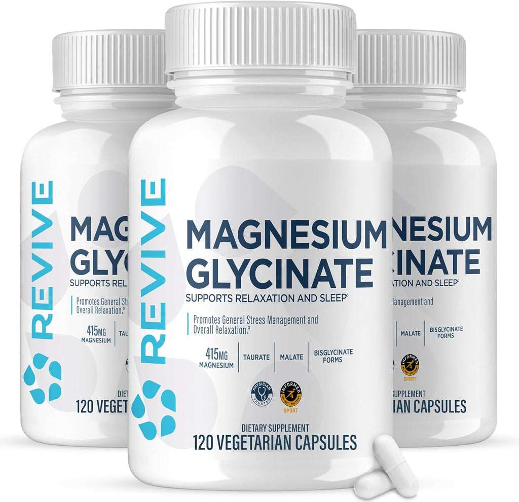 Revive MD Magnesio Glicinato Puro 200 mg – Alta Absorción para Relax y Sueño (120 Cápsulas)