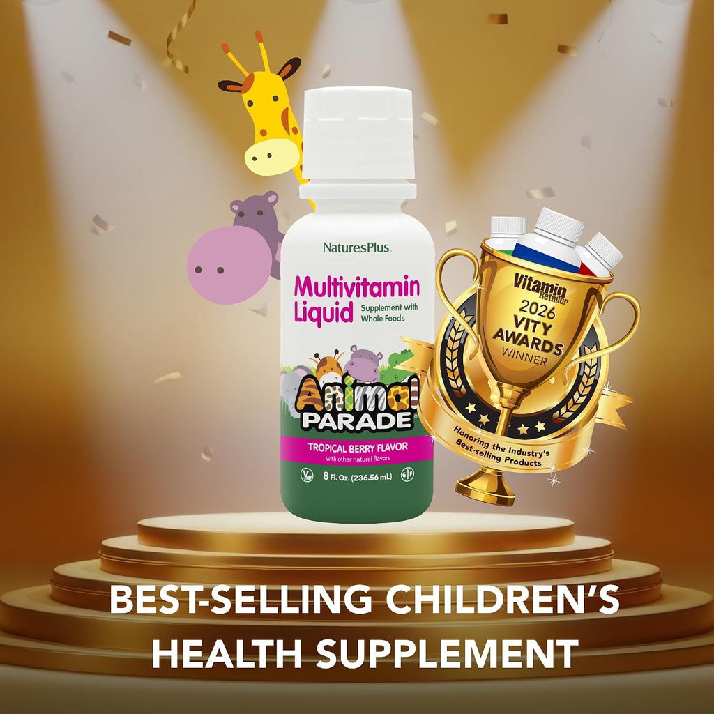NaturesPlus Animal Parade Multivitamínico Líquido Infantil - Sabor Tropical Berry - 240 ml
