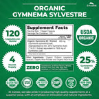 Zazzee USDA Organic Extracto de Gymnema Sylvestre 25:1, 25% Ácido Gimnémico, 120 Cápsulas Veganas