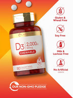 Carlyle Vitamina D3 Masticable 2000 UI (50 mcg) - 180 Comprimidos - Sabor Bayas - Vegetariano y Sin Gluten