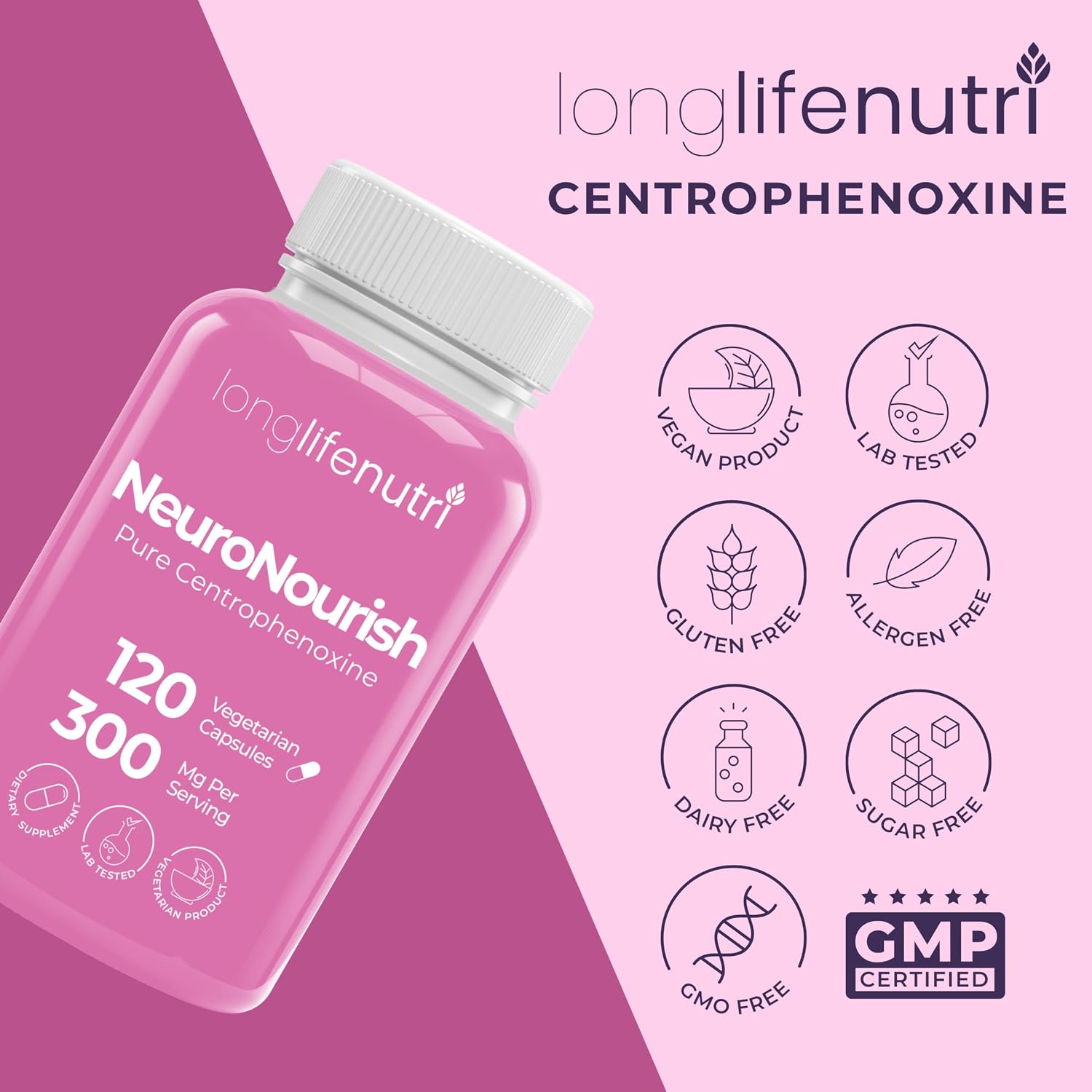 NeuroNourish Centrophenoxine 300 mg - 120 Cápsulas Vegetales - LongLifeNutri