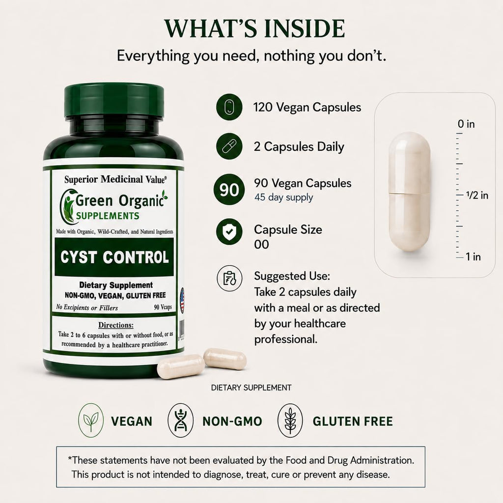 Green Organic Supplements Cyst, Breast Cyst, 90 Cápsulas Vegetales
