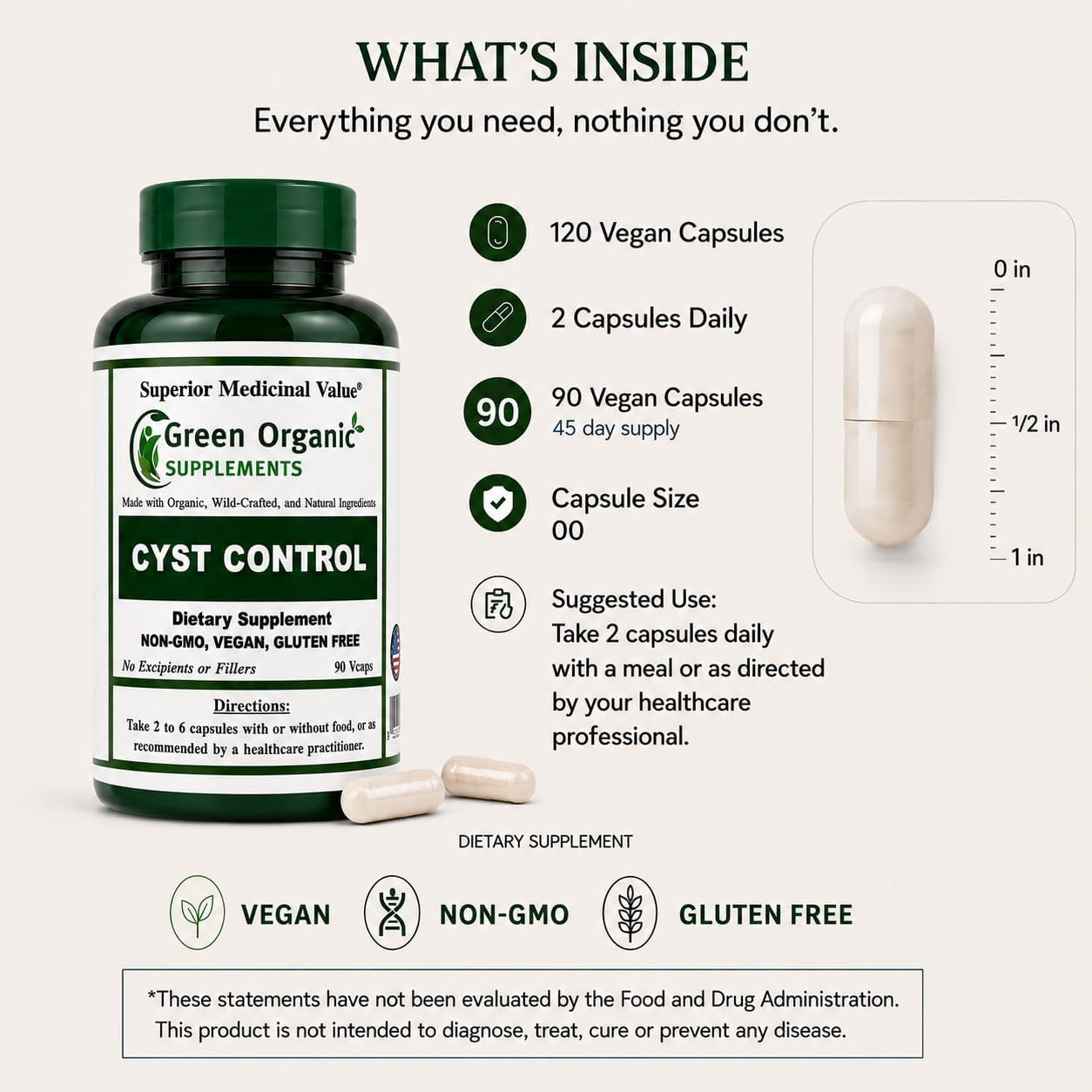 Green Organic Supplements Cyst, Breast Cyst, 90 Cápsulas Vegetales
