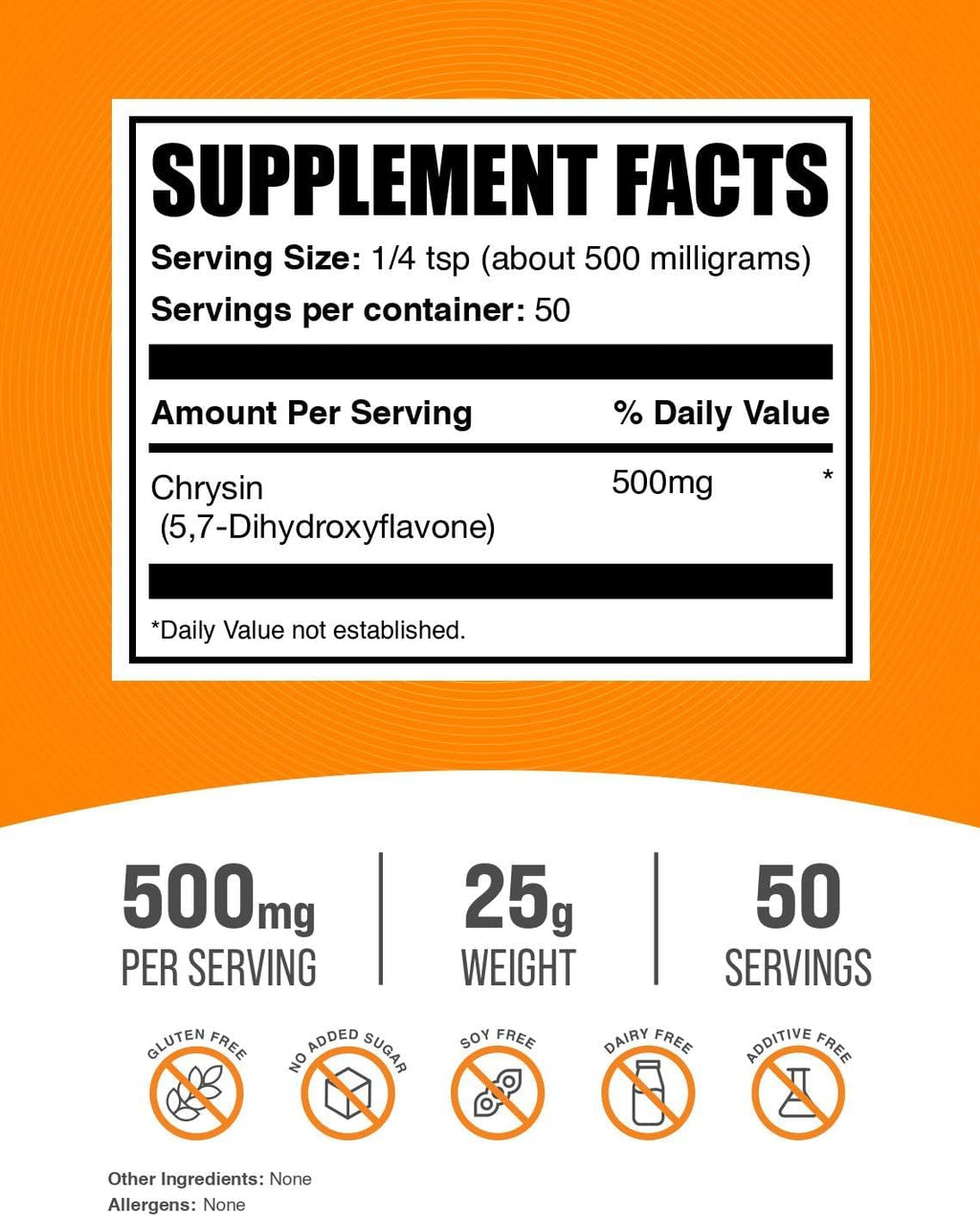 BulkSupplements Chrysin en Polvo - 5,7-Dihidroxiflavona, 500 mg por ración, 25 g