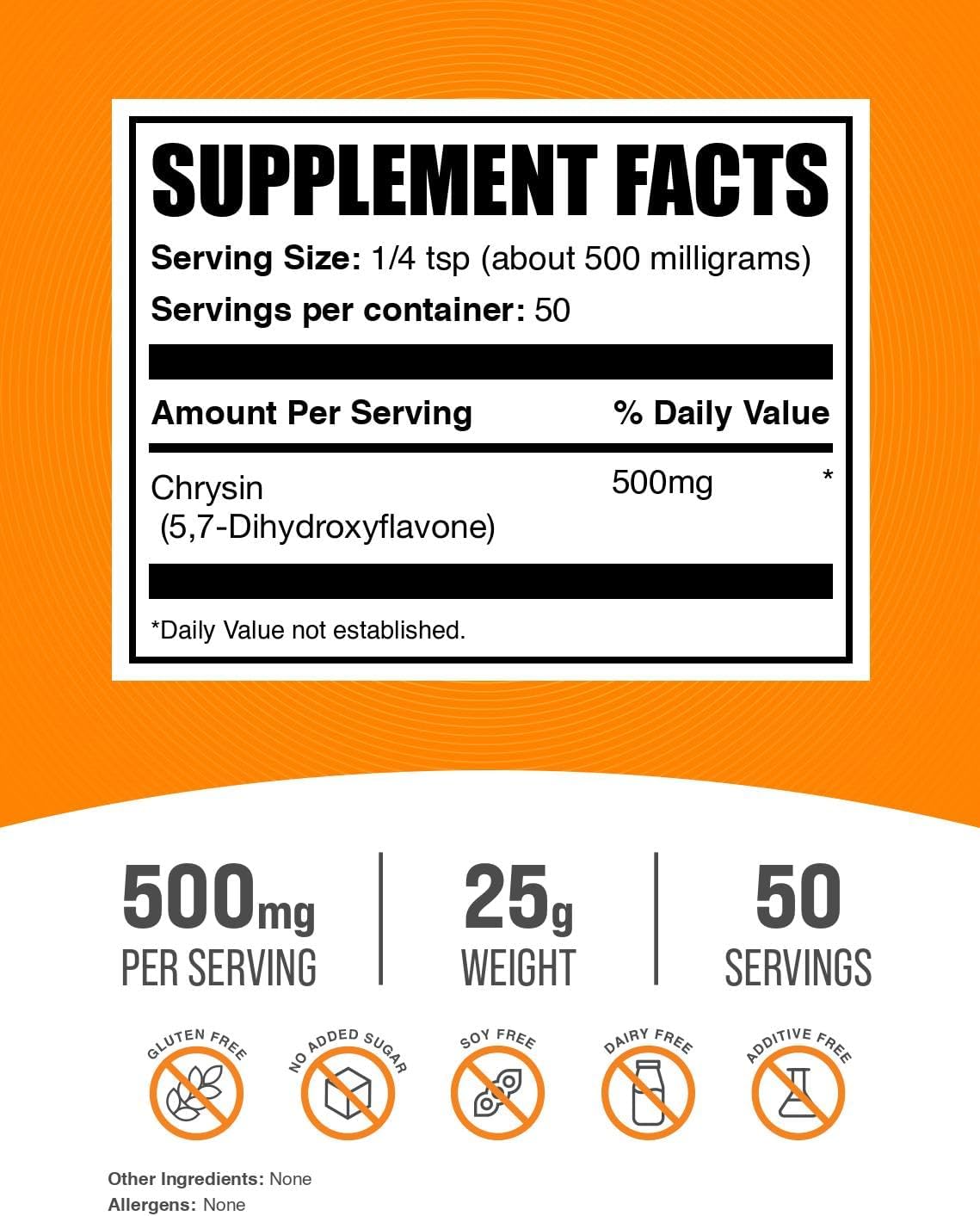 BulkSupplements Chrysin en Polvo - 5,7-Dihidroxiflavona, 500 mg por ración, 25 g