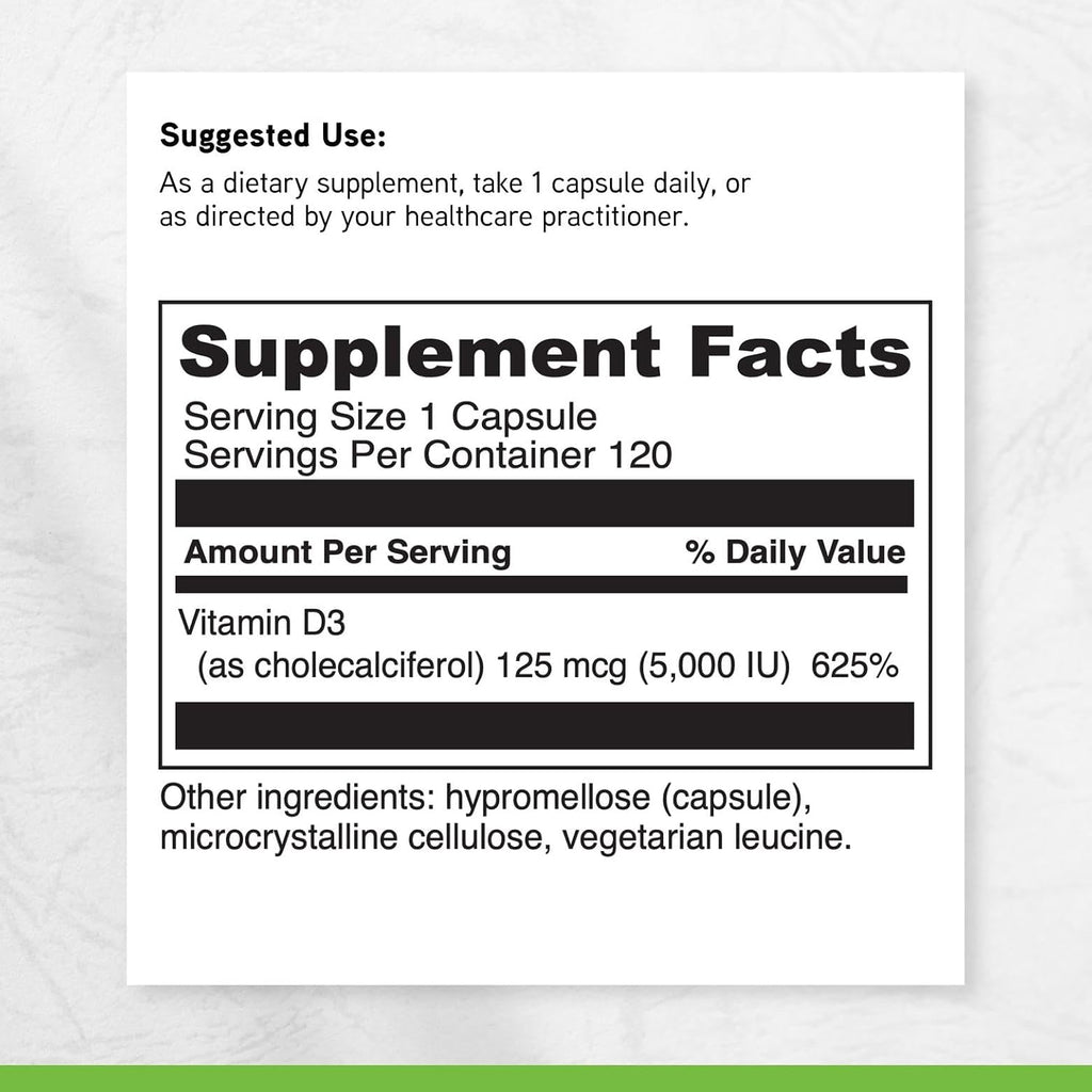 DAVINCI Labs Vitamin D3 5000 IU - Supplement for Bones, Teeth, Cardiovascular Function & Immunity - 120 Capsules