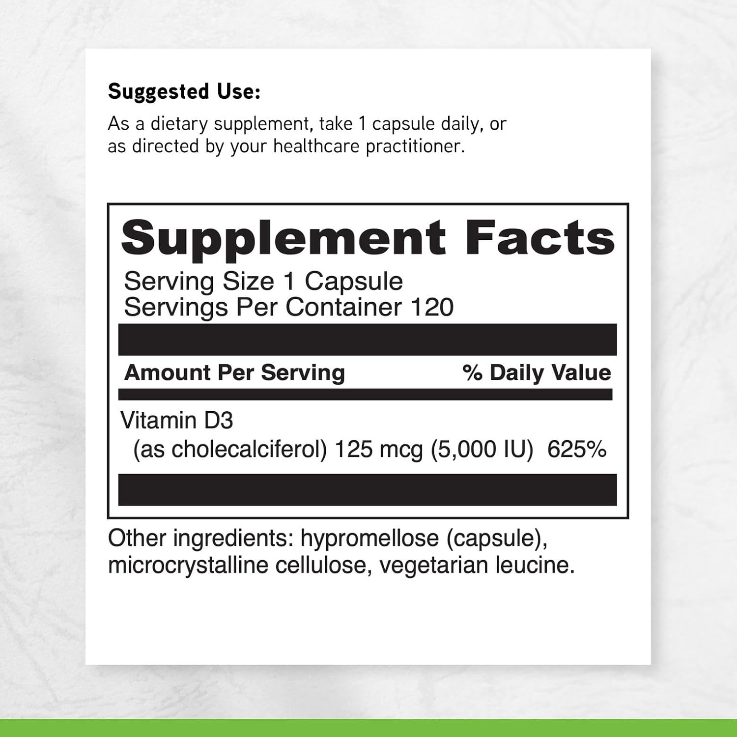 DAVINCI Labs Vitamin D3 5000 IU - Supplement for Bones, Teeth, Cardiovascular Function & Immunity - 120 Capsules