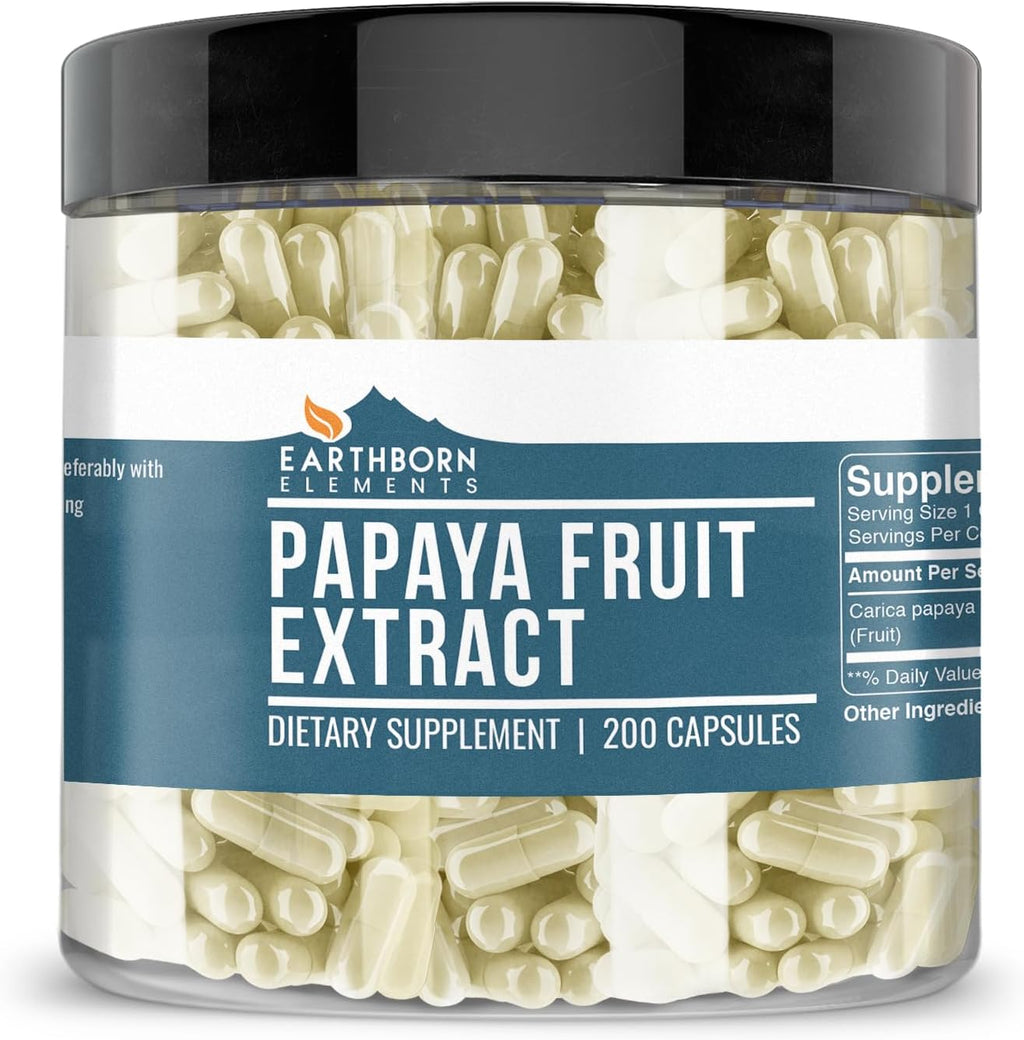 Earthborn Elements Extracto de Papaya en Cápsulas, 200 Cápsulas, Puro y Sin Diluir, Sin Aditivos