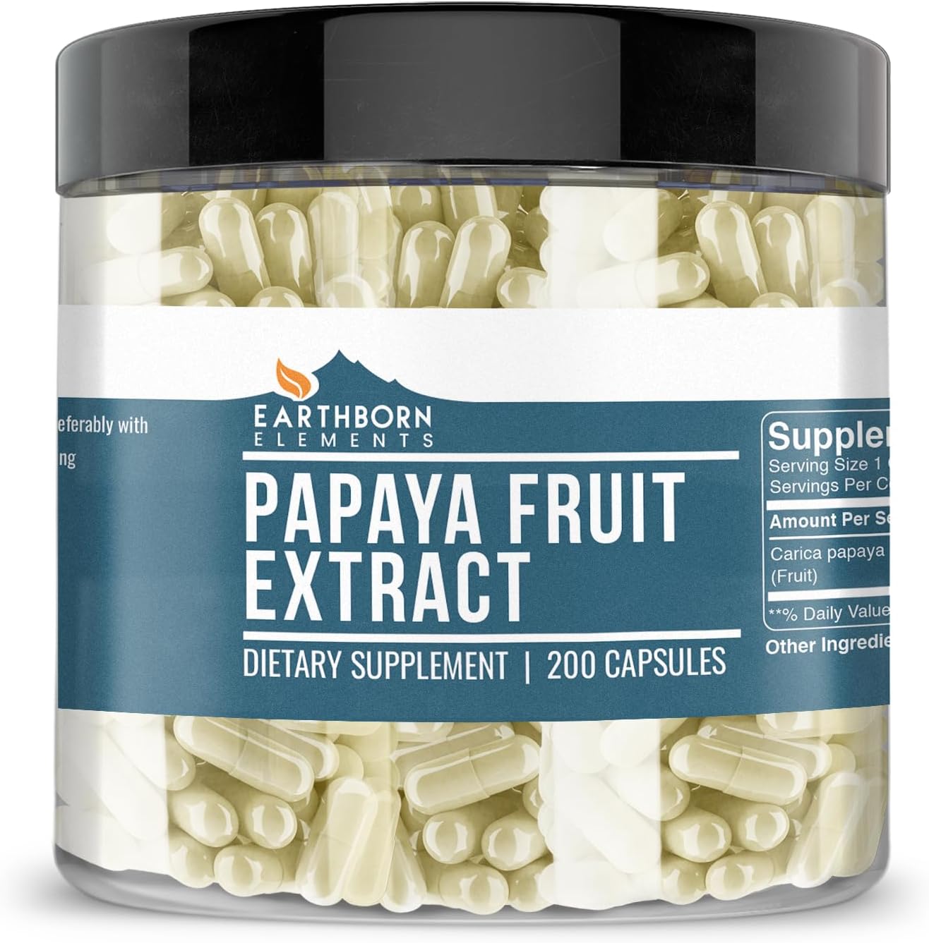 Earthborn Elements Extracto de Papaya en Cápsulas, 200 Cápsulas, Puro y Sin Diluir, Sin Aditivos