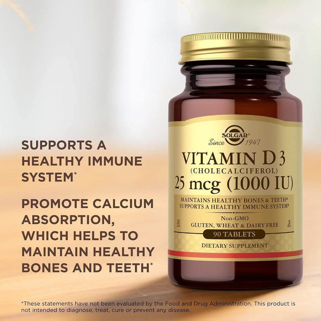 Solgar Vitamina D3 (Colecalciferol) 1000 UI, 90 Comprimidos